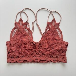 Free People Intimately Adella Bralette Bohemian Lace Layer Tan Taupe M Bra Boho